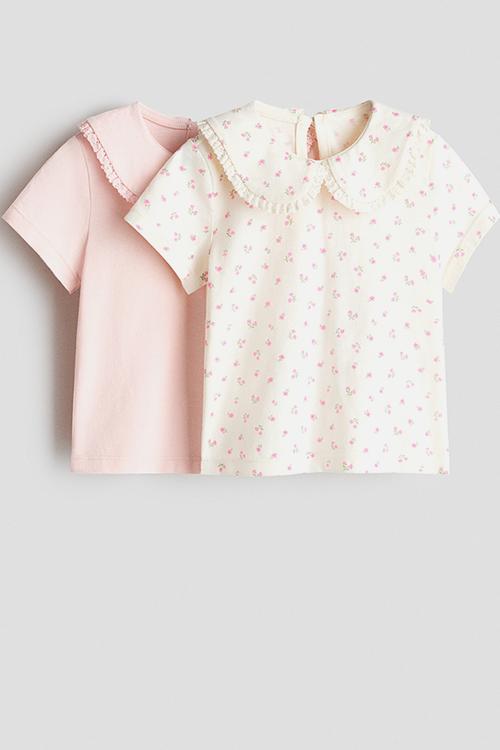 2-pack collared cotton tops - light pink/floral