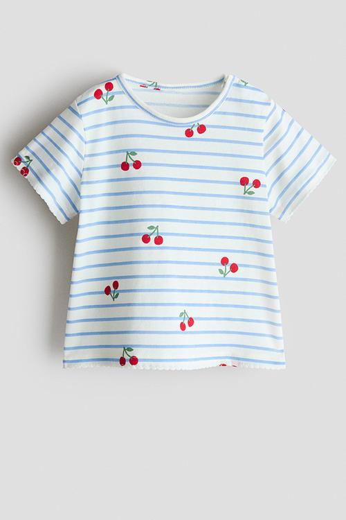 Printed cotton top - white/cherries