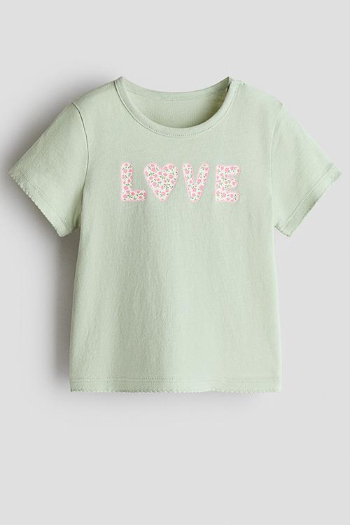 Printed cotton top - light green/love