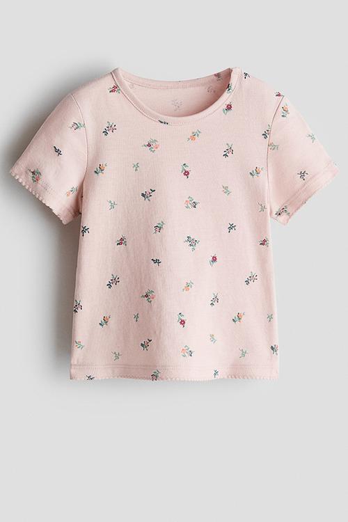 Printed cotton top - light pink/floral