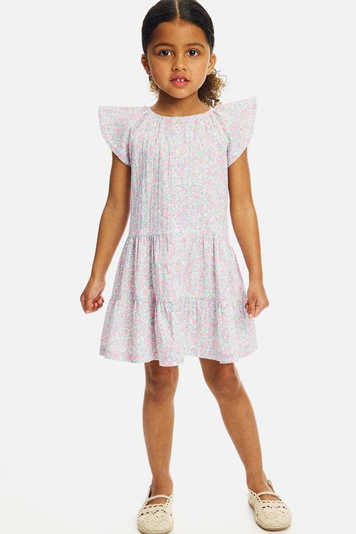 Tiered seersucker dress - white/pink floral
