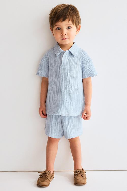 2-piece pointelle-knit set - light blue