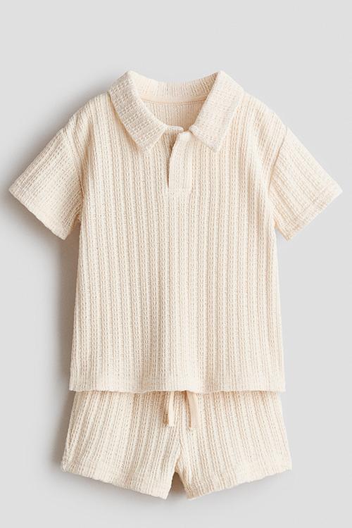 2-piece pointelle-knit set - light beige