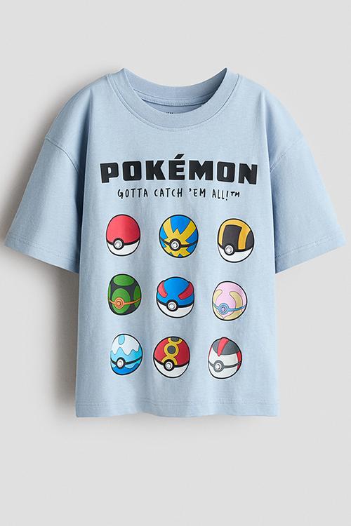 Oversized printed T-shirt - light blue/pokemon