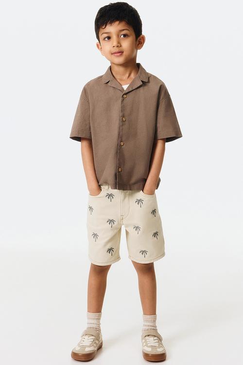 Embroidered twill shorts - light beige/palm trees