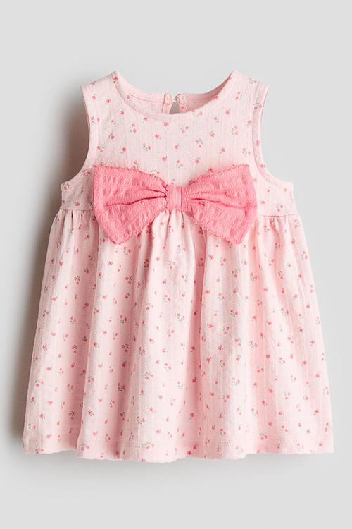 Bow-detail cotton dress - light pink/floral