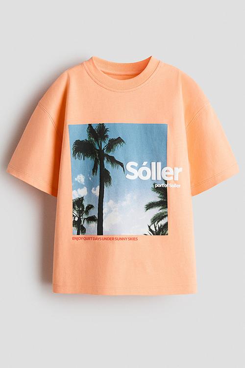 Printed cotton t-shirt - orange/s?ller