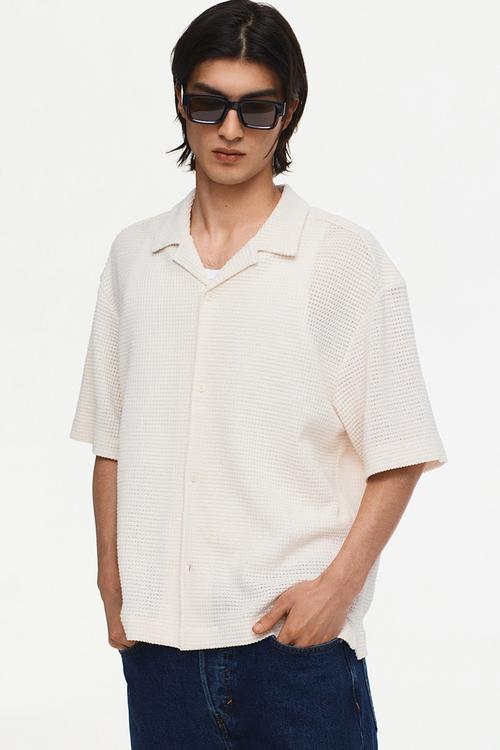 Relaxed fit textured resort shirt - cream