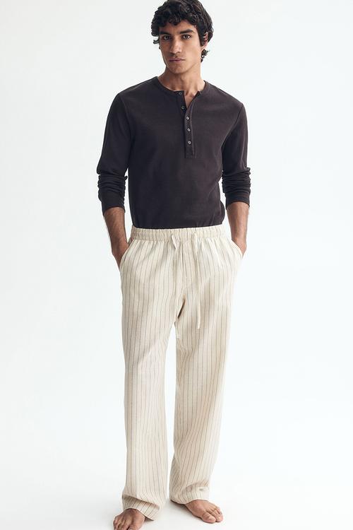 Relaxed fit linen-blend trousers - beige/striped
