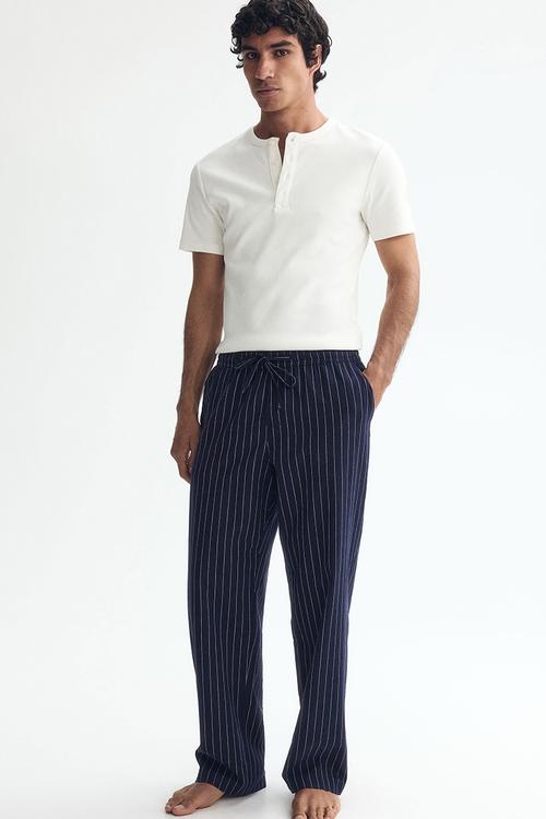 Relaxed fit linen-blend trousers - navy blue/striped