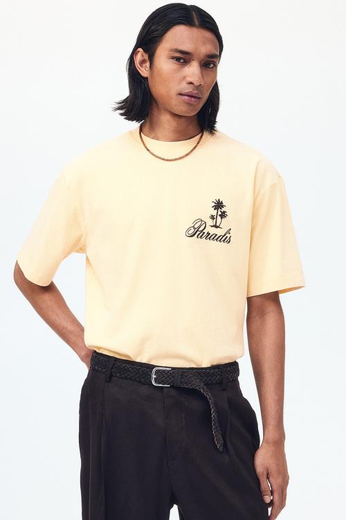 Relaxed fit printed cotton T-shirt - light yellow/paradis