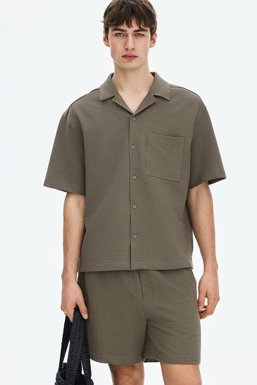 Relaxed fit waffled shorts - khaki green