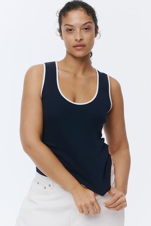 Ribbed cotton vest top - navy blue
