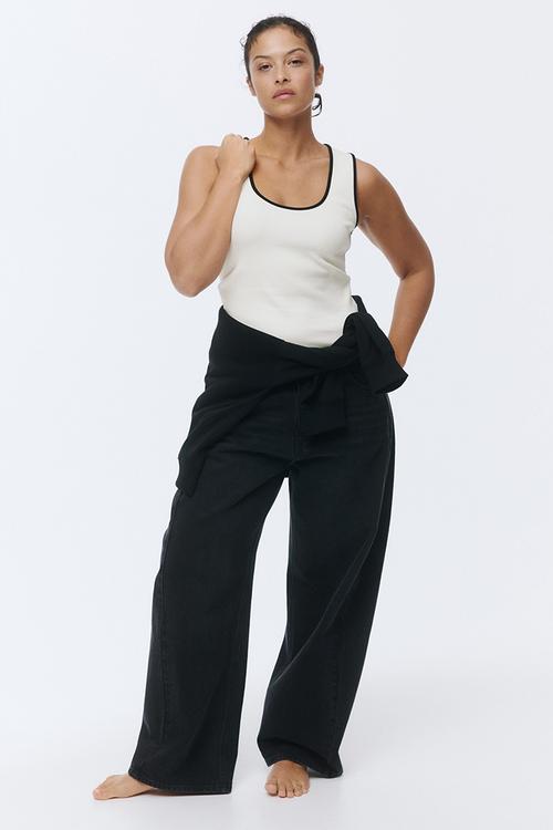 Ribbed cotton vest top - white/black