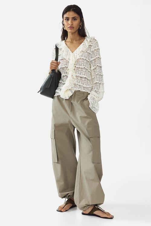 Lace-look jersey blouse - cream