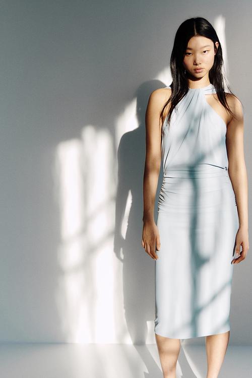 Draped jersey dress - light dusty turquoise