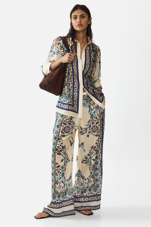 Printed pull-on trousers - light beige/floral
