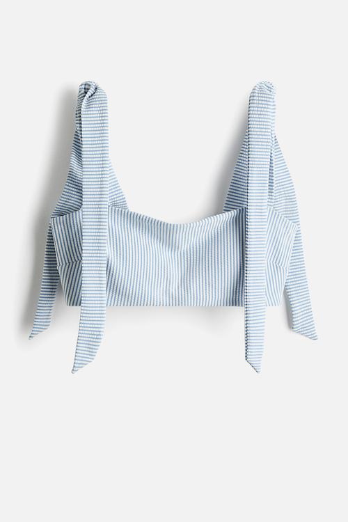 Padded tie-strap bikini top - light blue/striped
