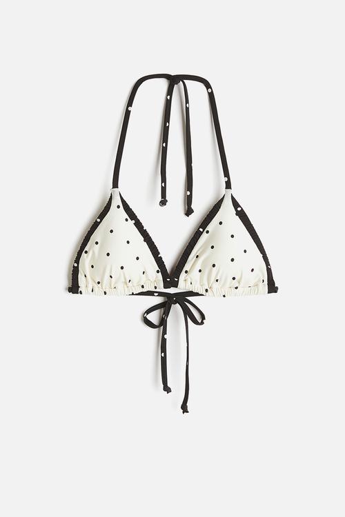 Padded triangle bikini top  - white/polka dot