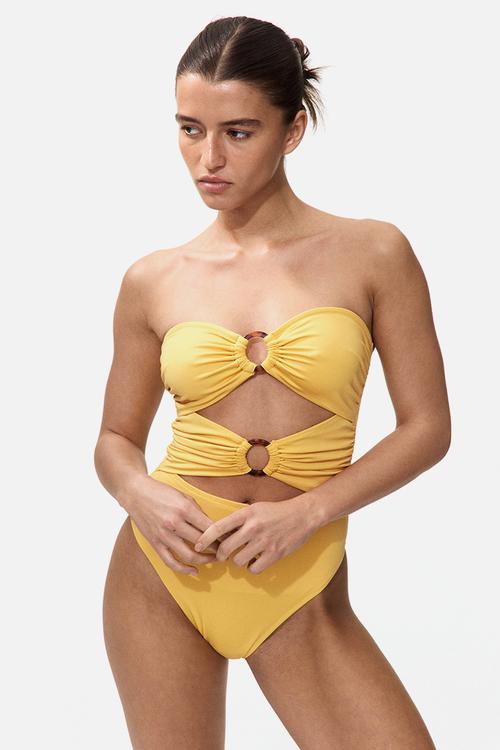 Padded-cup bandeau swimsuit - yellow
