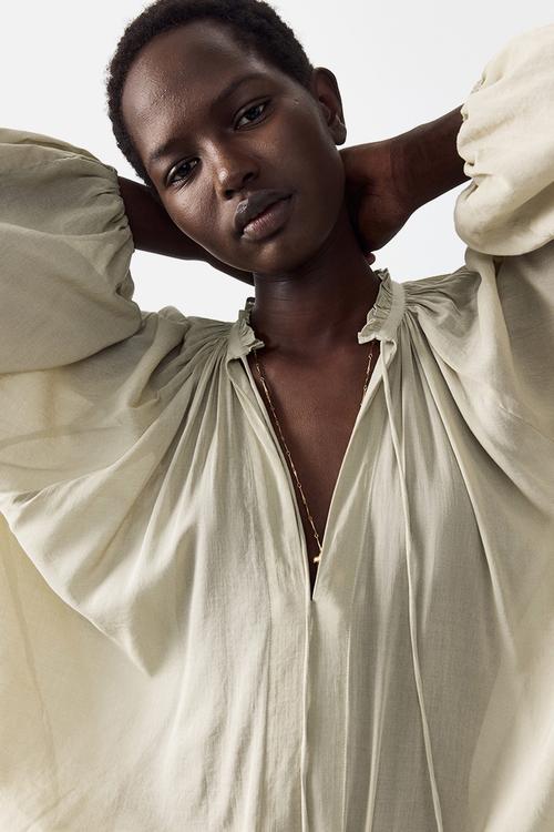Oversized cotton-blend blouse - light dusty beige