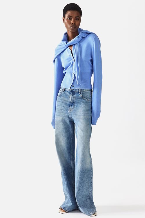 Fine-knit cardigan - dusty blue