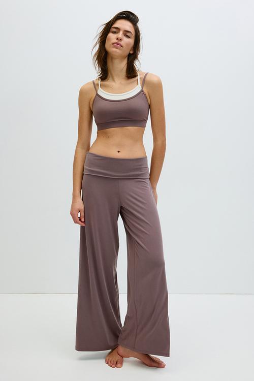 Foldover-waist yoga trousers - dark dusty pink