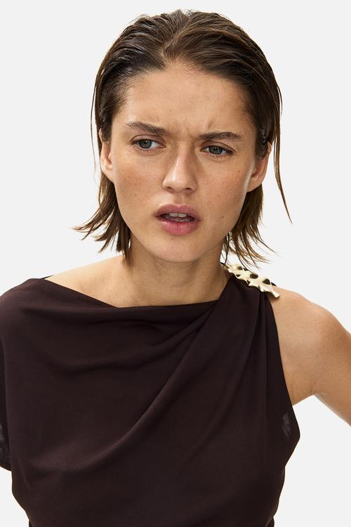 Draped jersey top - dark brown
