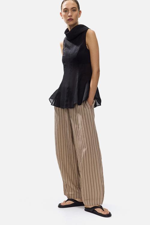 Modal-blend barrel trousers - dark beige/striped
