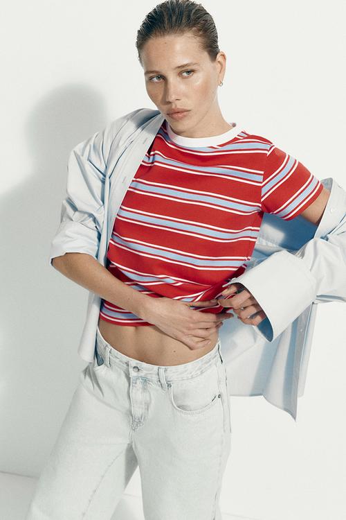 Cotton T-shirt - red/striped
