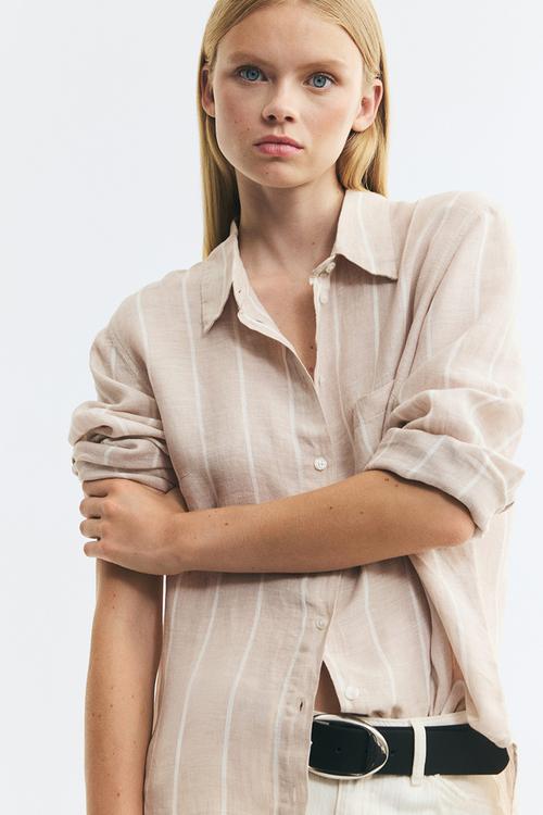 Linen shirt - light beige/striped