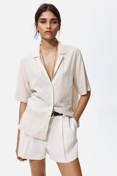 Linen-blend resort shirt - light beige