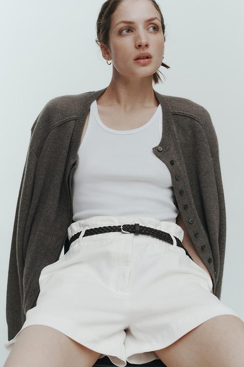 Belted twill shorts - white