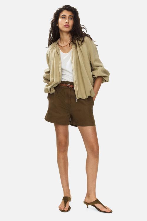Belted twill shorts - khaki green