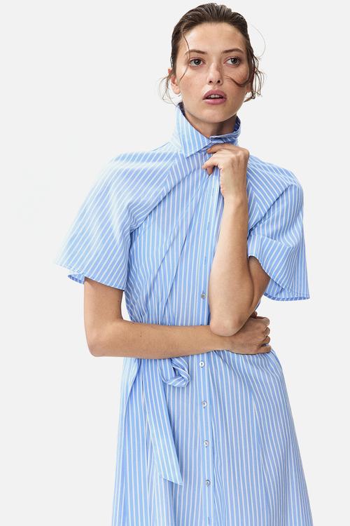 Tie-belt shirt dress - blue/striped