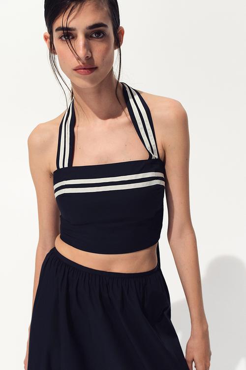 Cropped halterneck top - navy blue