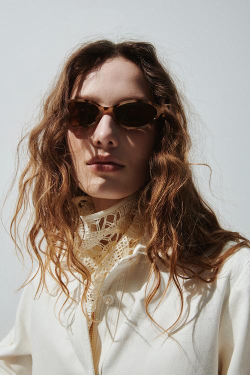 Oval sunglasses - beige/leopard print