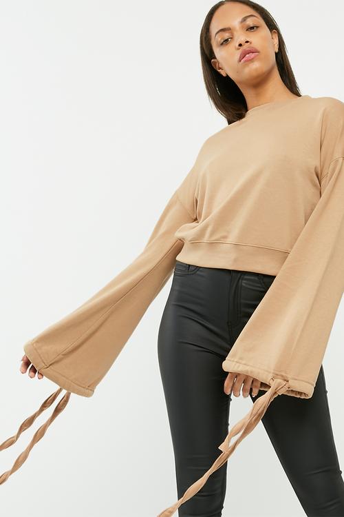 Tie detail blouson sleeve sweat