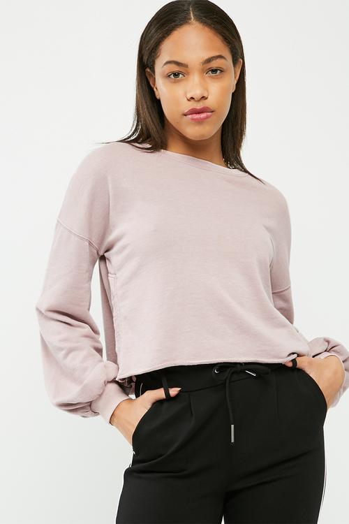 Embroidered side split washed sweatshirt
