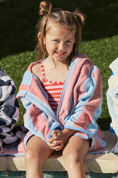 Kids Zip Thru Hooded Towel - Sunkissed/Cloud Blue Bold Stripe