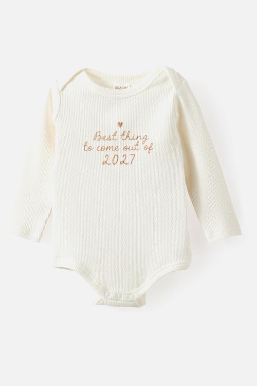 Organic Pointelle Long Sleeve Bubbysuit - Milk/Best Thing 2027