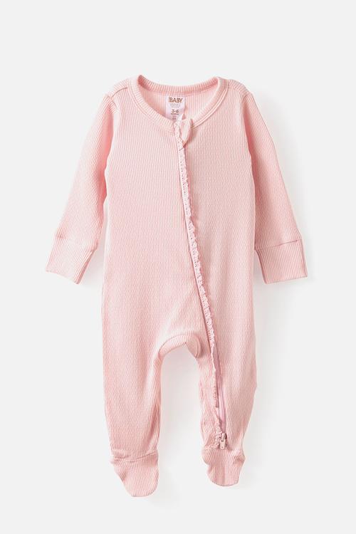Littlie Organic Long Sleeve Zip Romper - Pop Pink