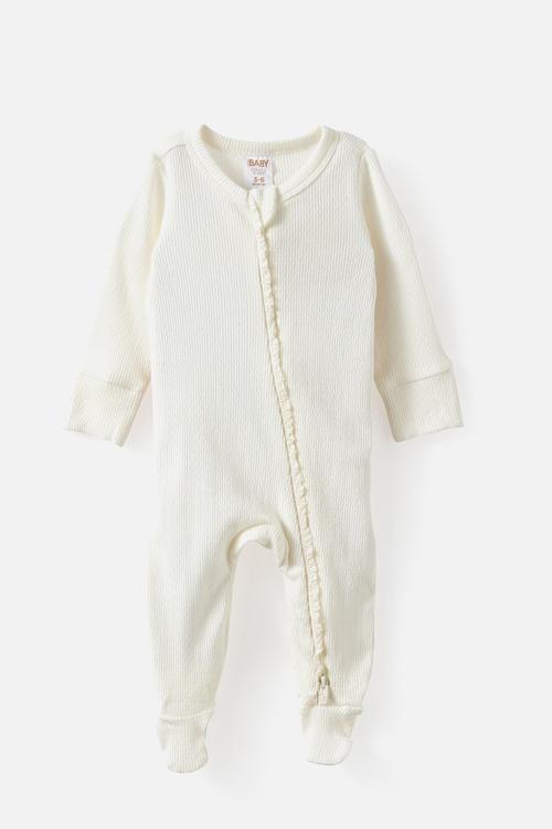 Littlie Organic Long Sleeve Zip Romper - Milk