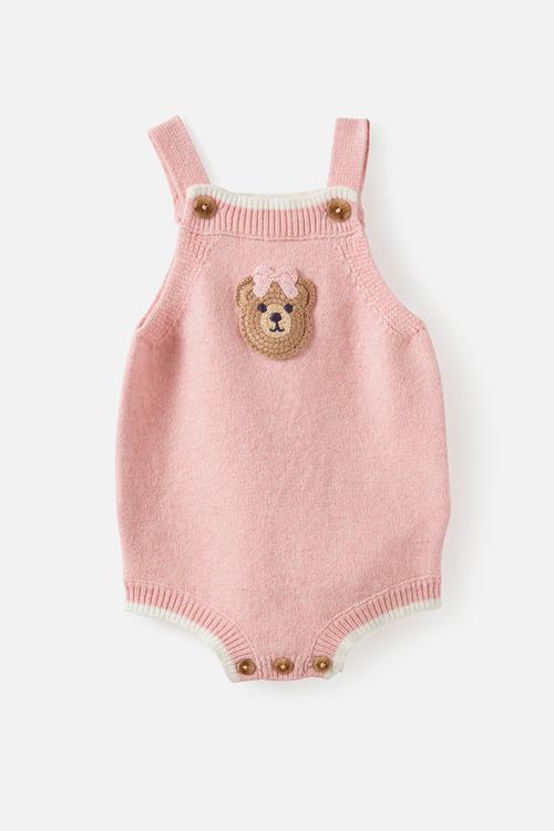 Baby Organic Blend Knit Bubbysuit - Pop Pink Marle/Crochet Bear