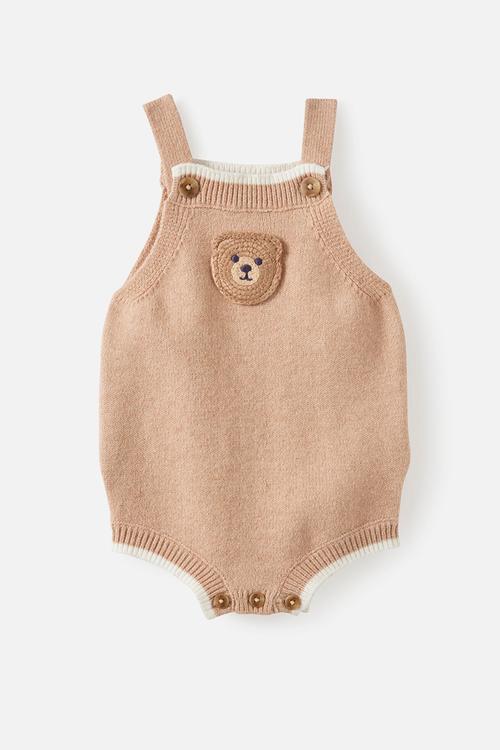 Baby Organic Blend Knit Bubbysuit - Caramel Fudge Marle/Crochet Bear