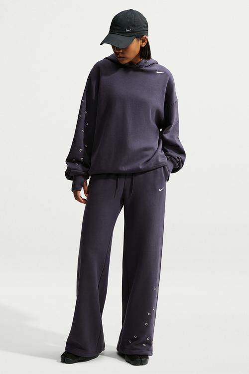 W Nk Fleece Mid-Rise Wide-Leg Pants - Gridiron/Sail