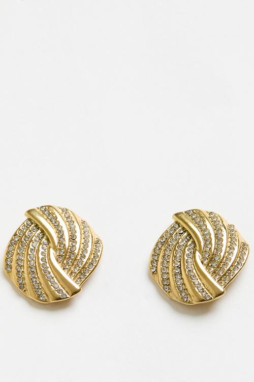 Trendy Stone-Set Earrings - Gold