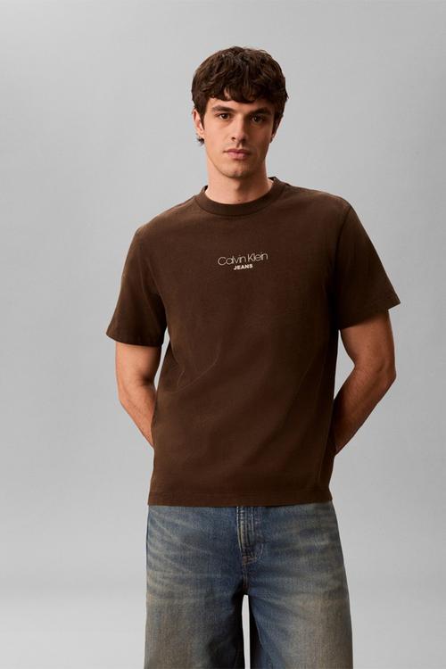 Short sleeve 20s acid wash graphic crewnk tee - brown