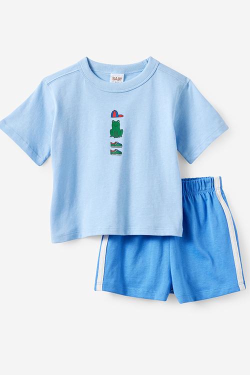 Baby Essential Graphic Tee & Relaxed Short Pack - Cloud Blue/Frog & Blue Bonnet