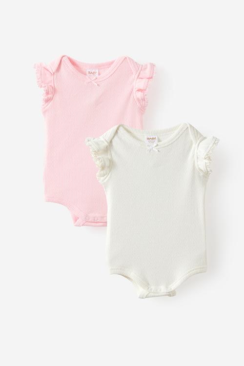 2 Pack Organic Pointelle Flutter Bubbysuit - Pop Pink & Milk